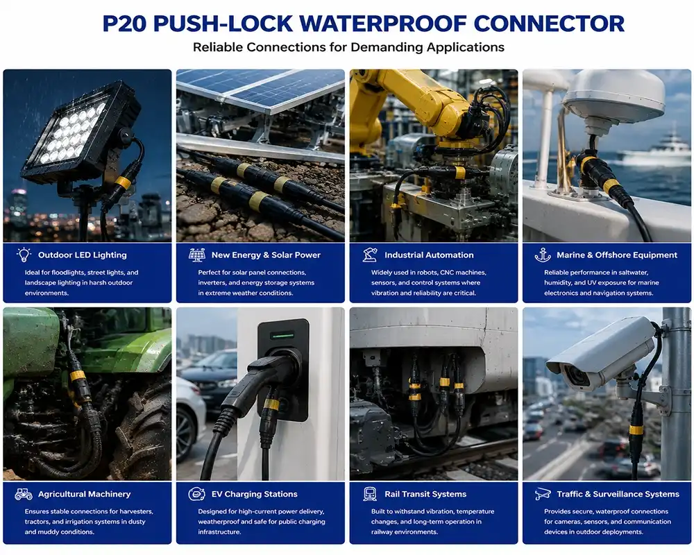 P20 push-Lock waterproof connector application P20 push-Lock waterproof connector application