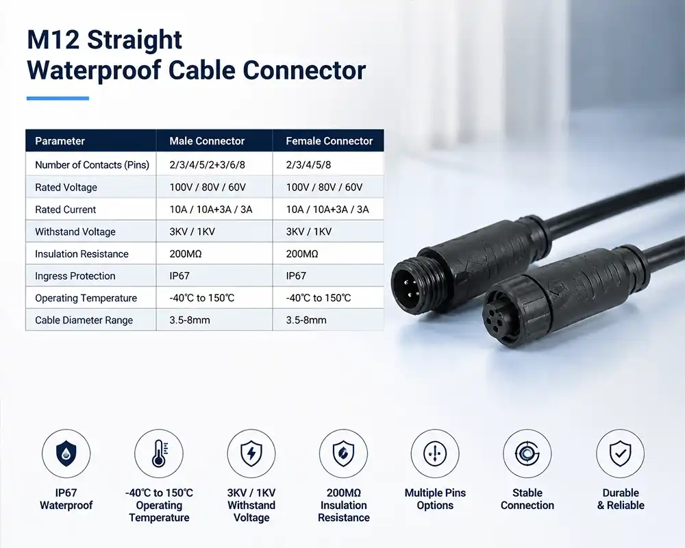 M12 straight waterproof cable connector M12 straight waterproof cable connector
