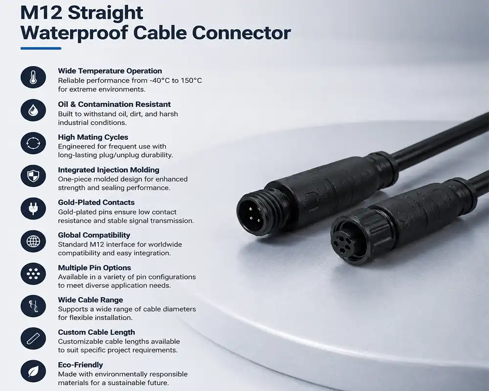 M12 straight waterproof cable connector advantage