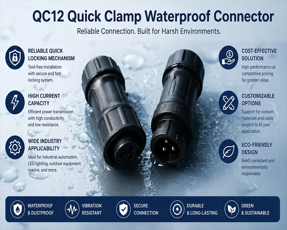 QC12 quick clamp waterproof connector advantage