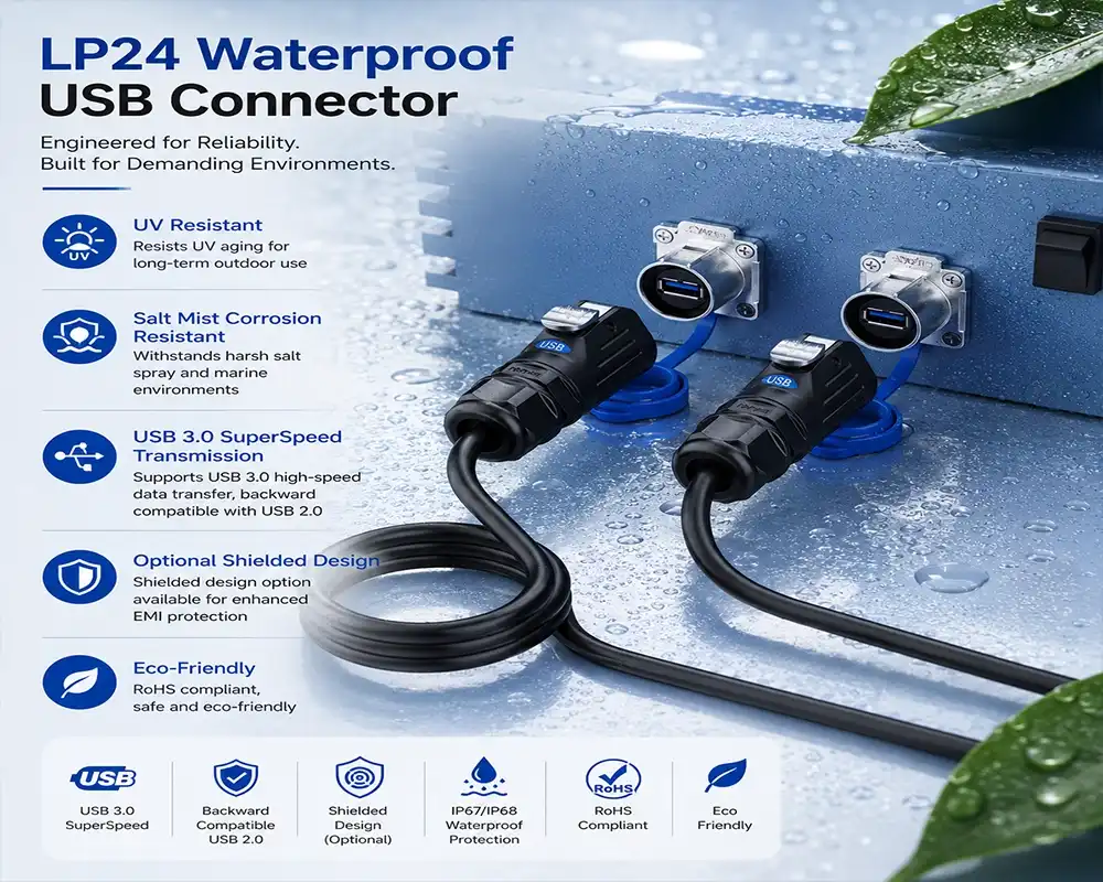 LP24 Waterproof USB Connector advantage LP24 Waterproof USB Connector advantage