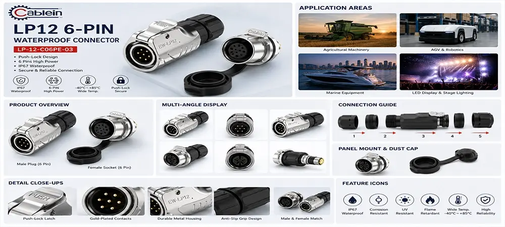 LP12 6-Pin Metal Waterproof Connector Product Brief