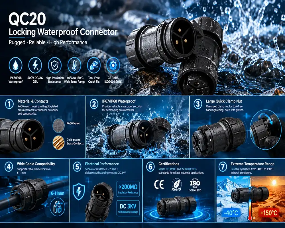 QC20 locking waterproof connector