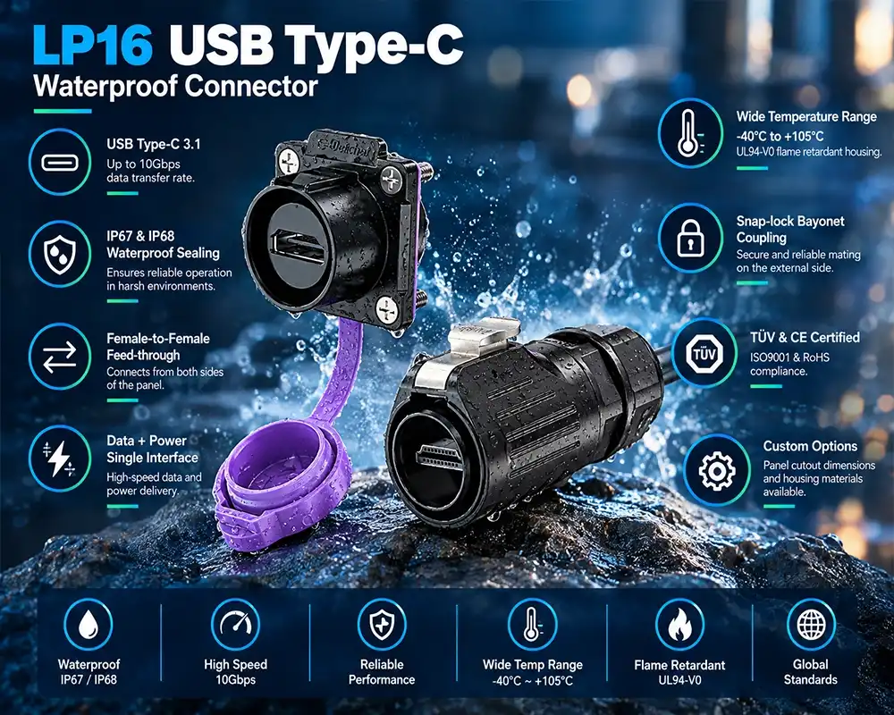 LP16 USB Type-C waterproof connector LP16 USB Type-C waterproof connector
