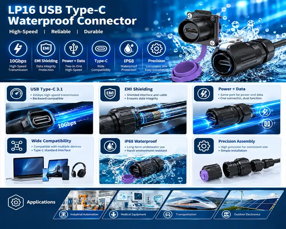 LP16 USB Type-C waterproof connector advantage LP16 USB Type-C waterproof connector advantage