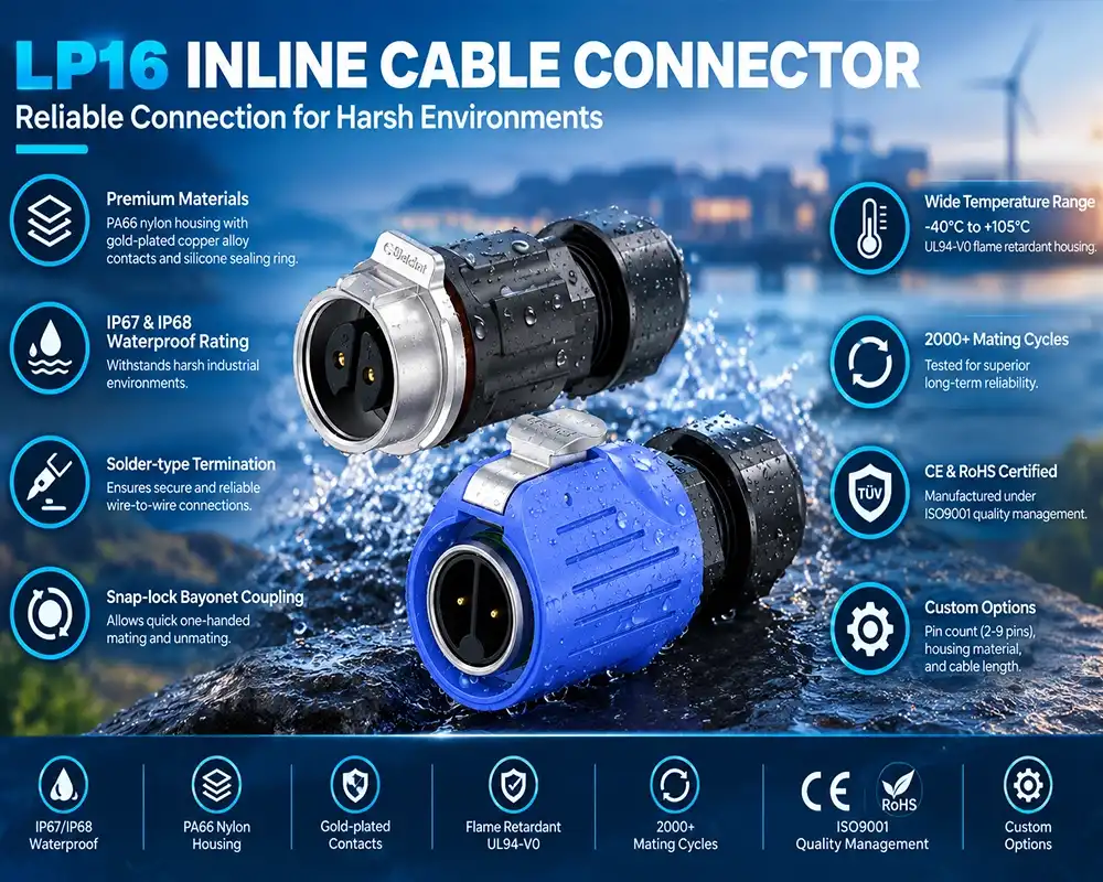 LP16 inline cable connector
