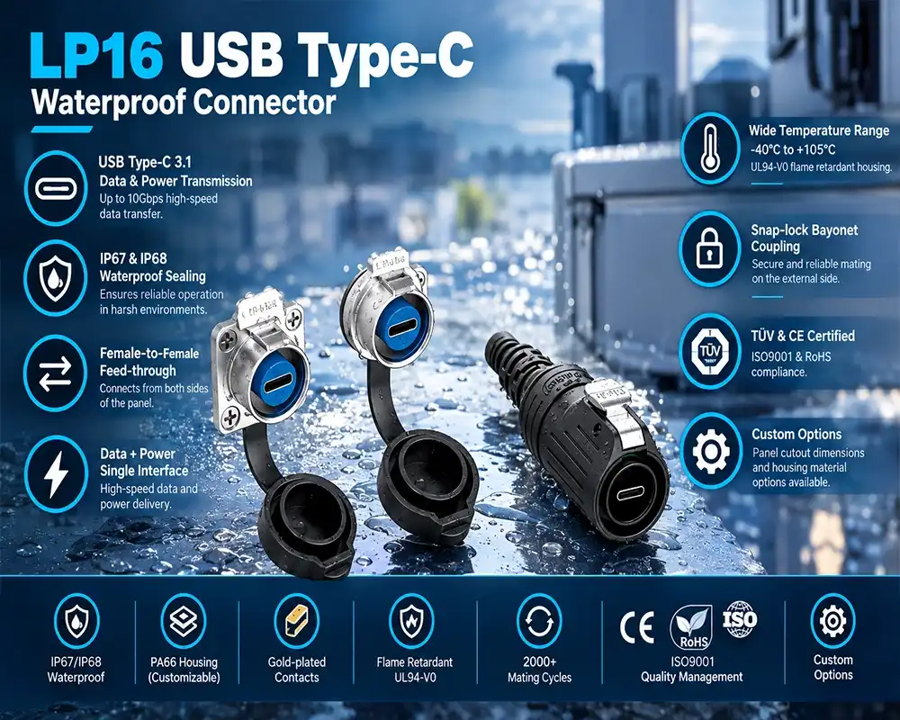 LP16 USB Type-C waterproof connector LP16 USB Type-C waterproof connector