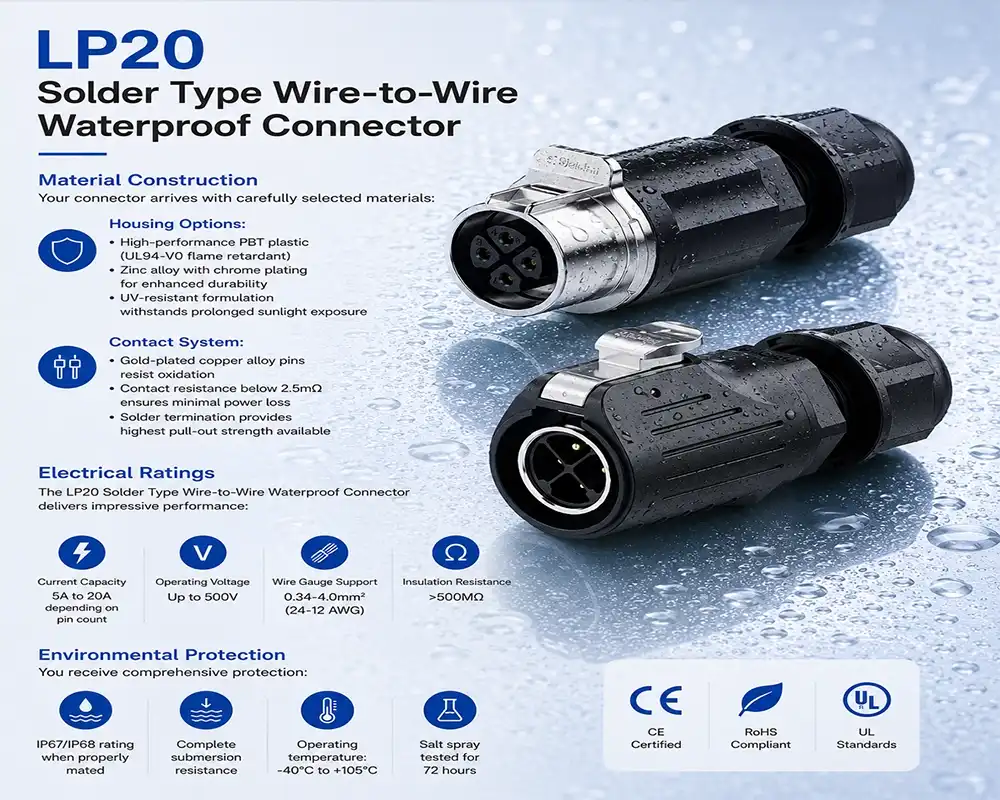 LP20 Solder Type Wire-to-Wire Waterproof Connector