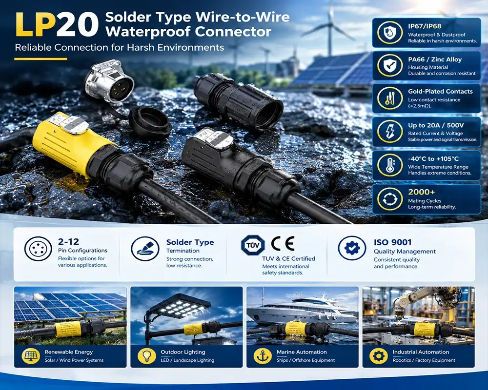 LP20 Solder Type Wire-to-Wire Waterproof Connector