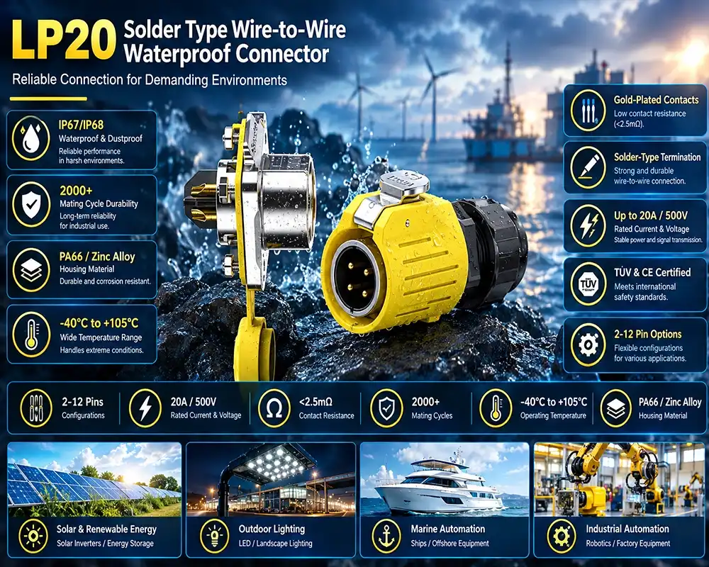 LP20 solder type wire-to-wire waterproof connector