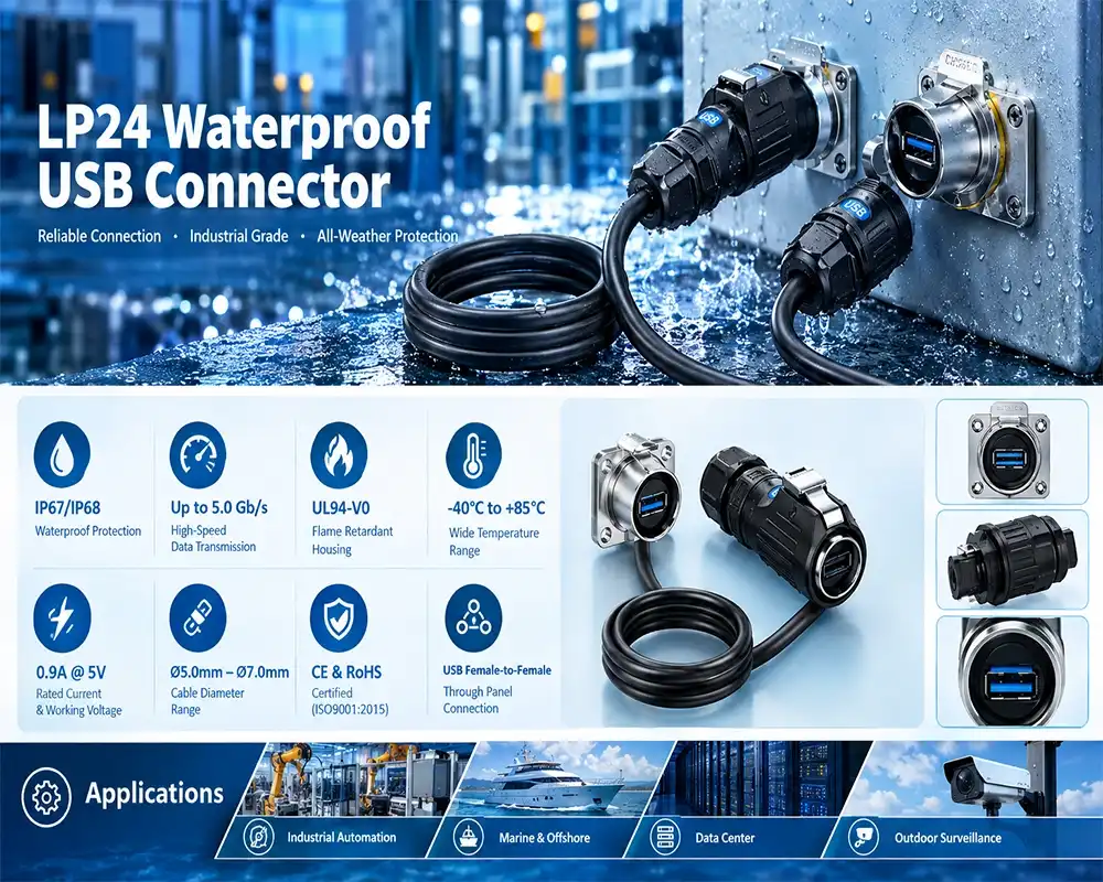 LP24 waterproof USB connector