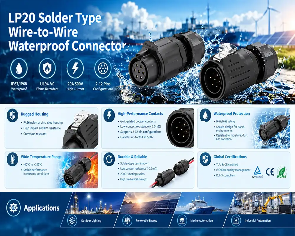 LP20 solder type wire-to-wire waterproof connector