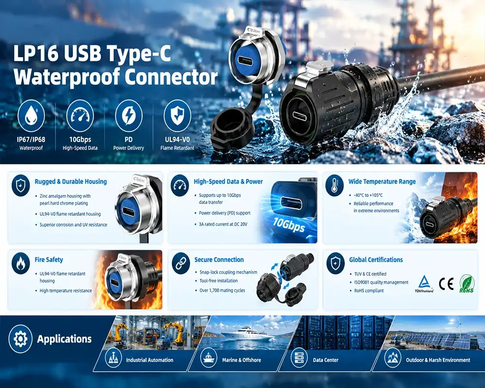 LP16 USB Type-C waterproof connector