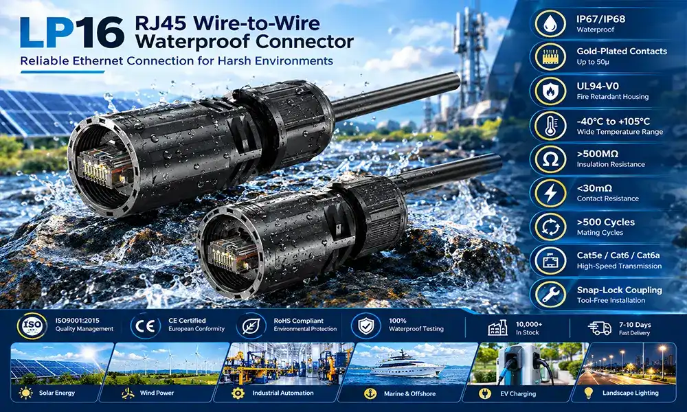 LP16 RJ45 wire-to-wire waterproof connector