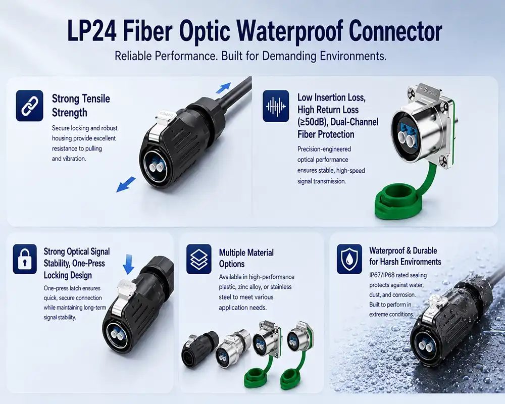 LP24 Fiber Optic Waterproof Connector advantage LP24 Fiber Optic Waterproof Connector advantage