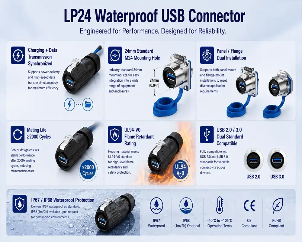 LP24 Waterproof USB Connector LP24 Waterproof USB Connector