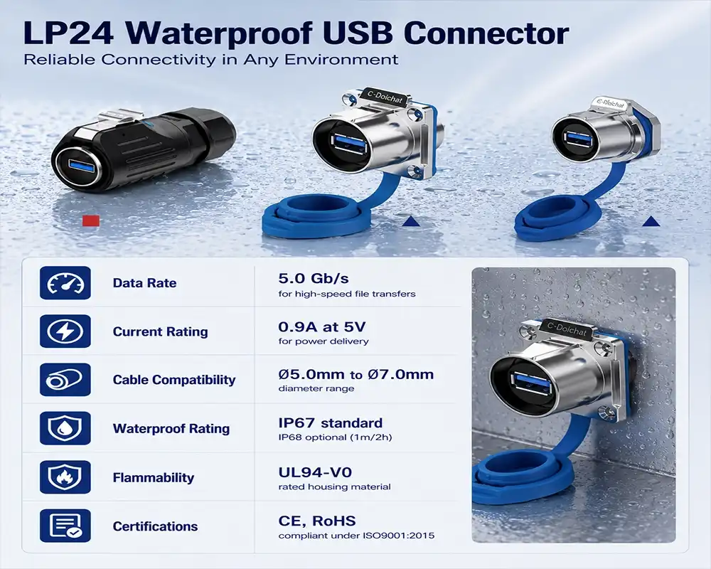 LP24 Waterproof USB Connector advantage LP24 Waterproof USB Connector advantage