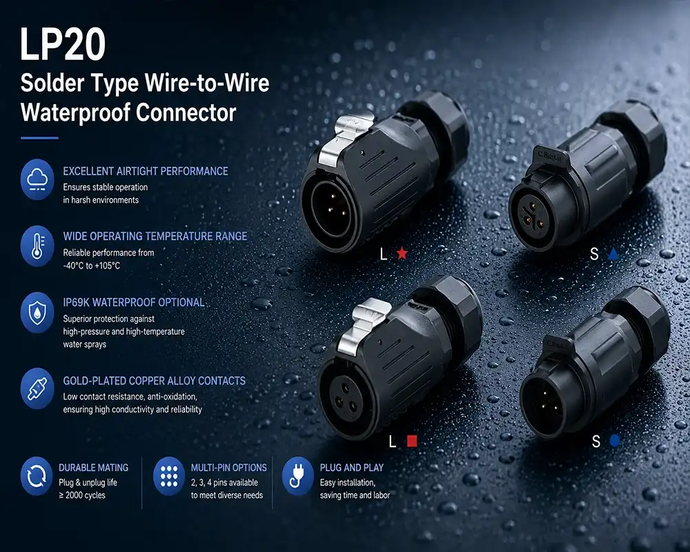 LP20 Solder Type Wire-to-Wire Waterproof Connector