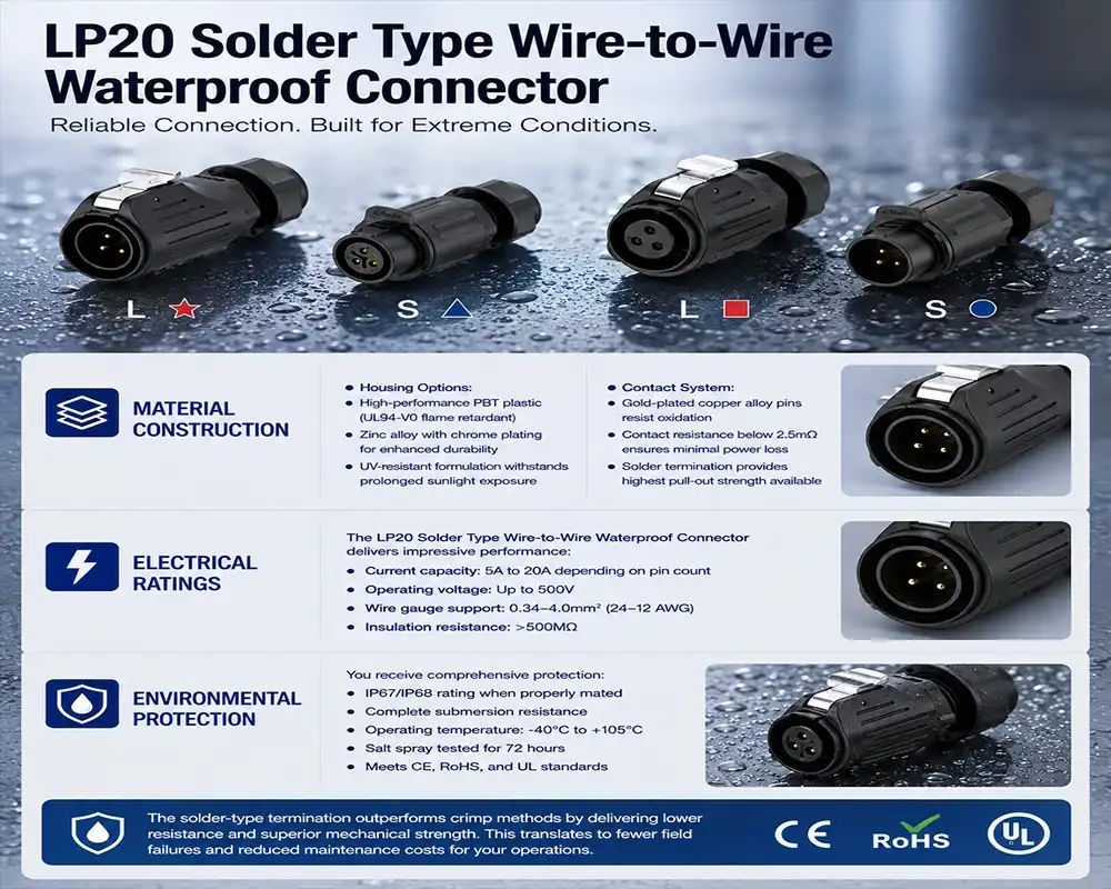 LP20 Solder Type Wire-to-Wire Waterproof Connector advantage LP20 Solder Type Wire-to-Wire Waterproof Connector advantage