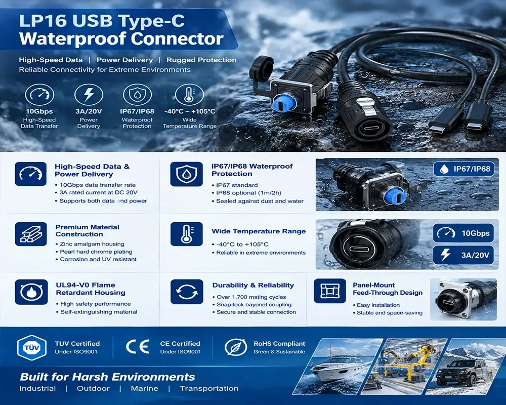 LP16 USB Type-C waterproof connector