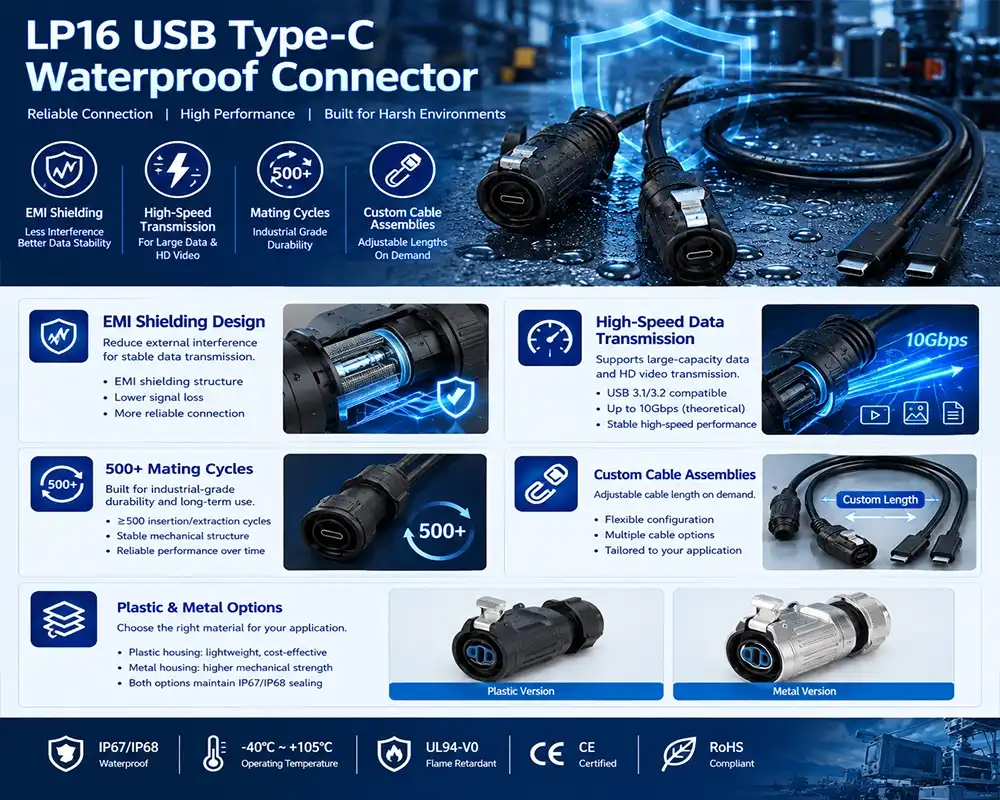 LP16 USB Type-C waterproof connector advantage