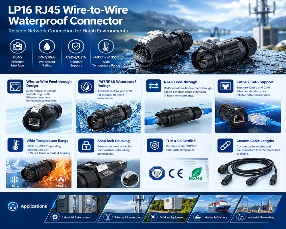 LP16 RJ45 wire-to-wire waterproof connector