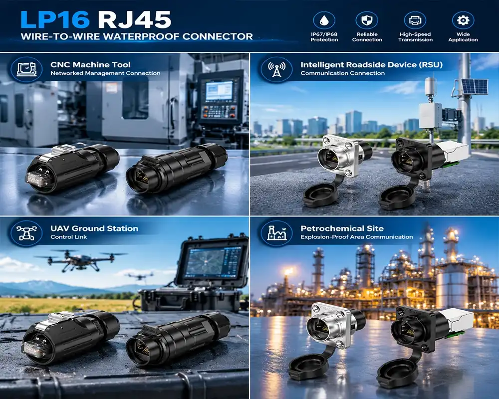 LP16 RJ45 wire-to-wire waterproof connector application