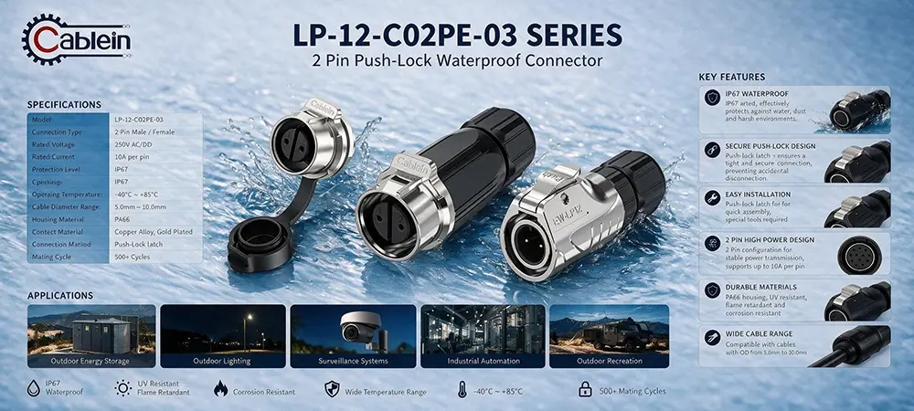LP12 2-Pin Metal Shell Waterproof Plug Product Brief