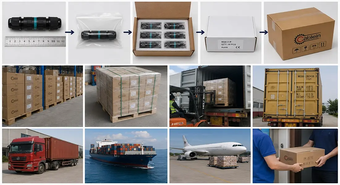 LP12 2-Pin Metal Shell Waterproof Plug Packaging & Shipping