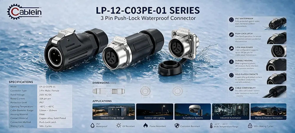 LP12 3Pin Waterproof Plug Metal-Plastic Product Brief LP12 3Pin Waterproof Plug Metal-Plastic Product Brief