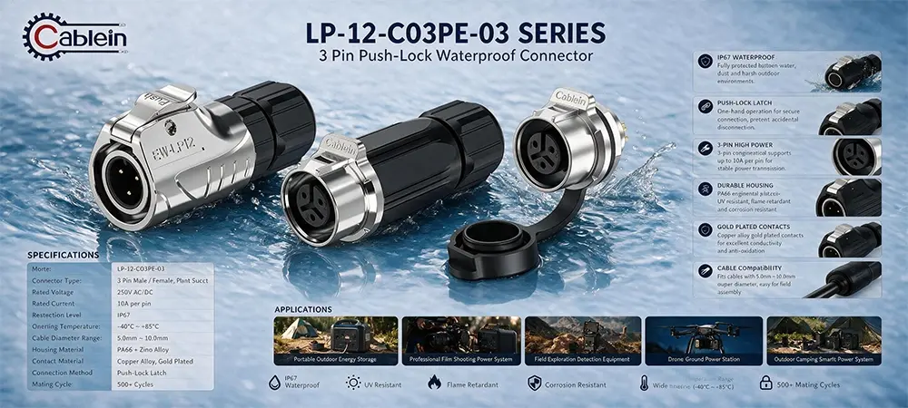 LP12 3-Pin Metal Waterproof Plug Product Brief