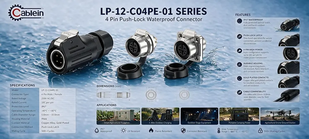LP12 4-Pin Male Connector Metal-Plastic Product Brief