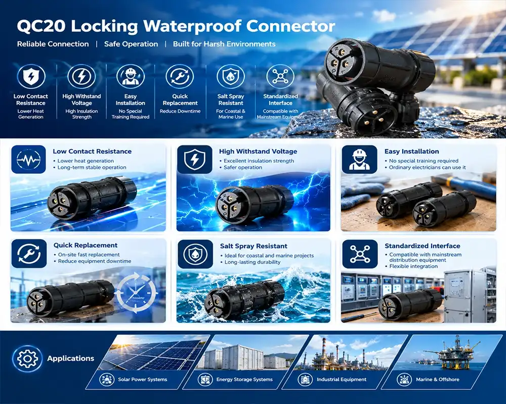 QC20 locking waterproof connector advantage QC20 locking waterproof connector advantage