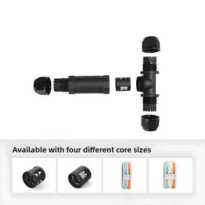 Buy M25TC 2-Port T-Shape Waterproof Circular Connector with 2-Core 1 In 2 Out and 1500V Breakdown Voltage online manufacture