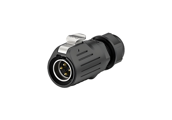 LP20 4-Core Locking Wire 20A Power  IP67 Waterproof Connector Panel Mount (Metal + Plastic Housing)