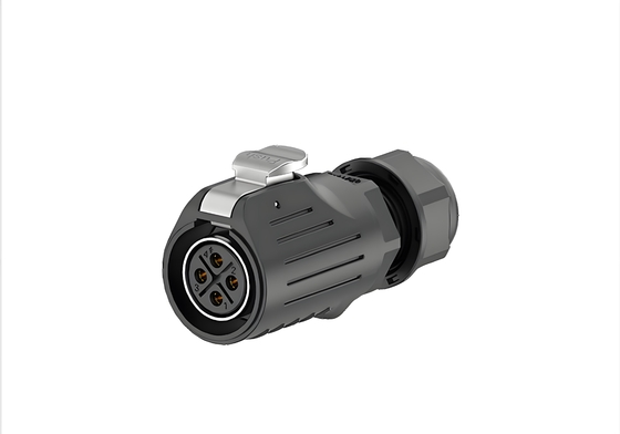 LP20 4-Pin 20A Power Flange Mount Waterproof Connector  Full Plastic Wire Lock IP68 Rated